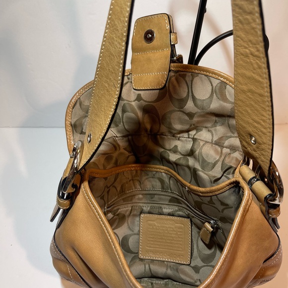 Coach Tan Leather Shoulder Bag with Silver Accents - Picture 7 of 12
